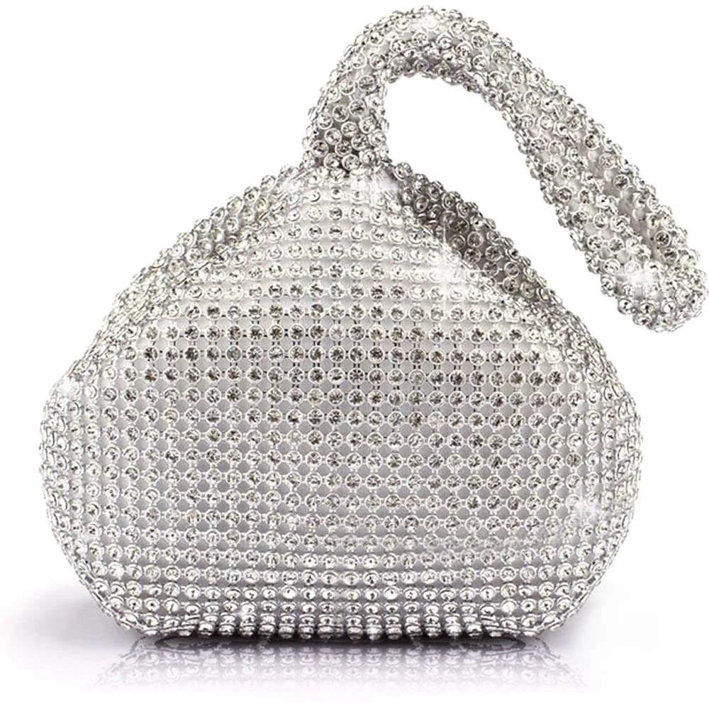 JIAN YA NA Rhinestone Trihedral Clutch Evening Bag 11.3cm (4.7") x 15.5cm (5.9") | Bling Zipper Wedding Purse - main product image