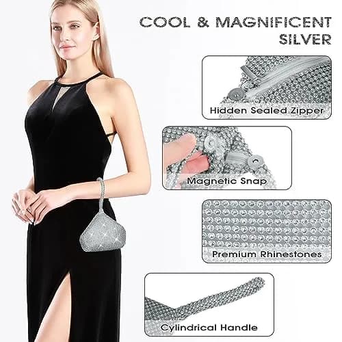 JIAN YA NA Rhinestone Trihedral Clutch Evening Bag 11.3cm (4.7") x 15.5cm (5.9") | Bling Zipper Wedding Purse thumbnail 4