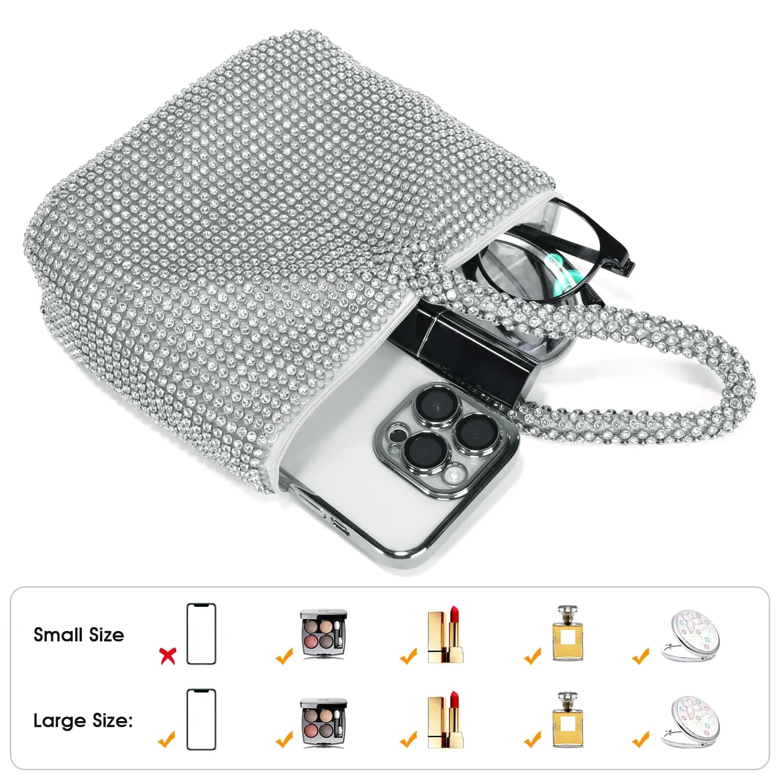 JIAN YA NA Rhinestone Trihedral Clutch Evening Bag 11.3cm (4.7") x 15.5cm (5.9") | Bling Zipper Wedding Purse - view 6