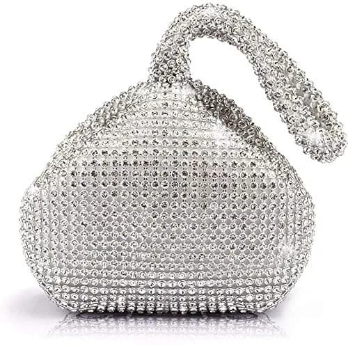 JIAN YA NA Rhinestone Trihedral Clutch Evening Bag 11.3cm (4.7") x 15.5cm (5.9") | Bling Zipper Wedding Purse thumbnail 1