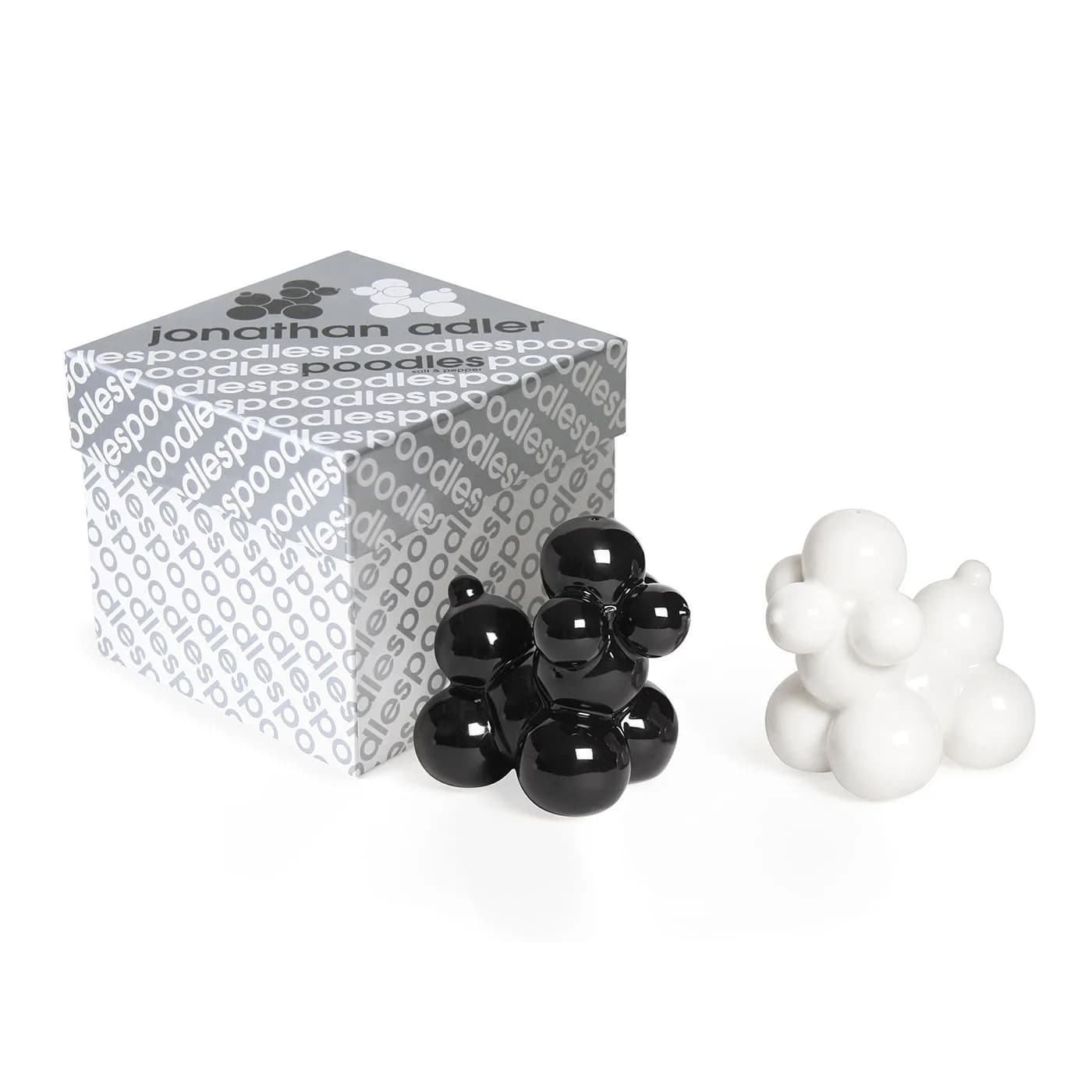 Jonathan Adler Poodles Salt & Pepper Shakers Black and White | Sculptural Porcelain Set for Tablescapes - main product image