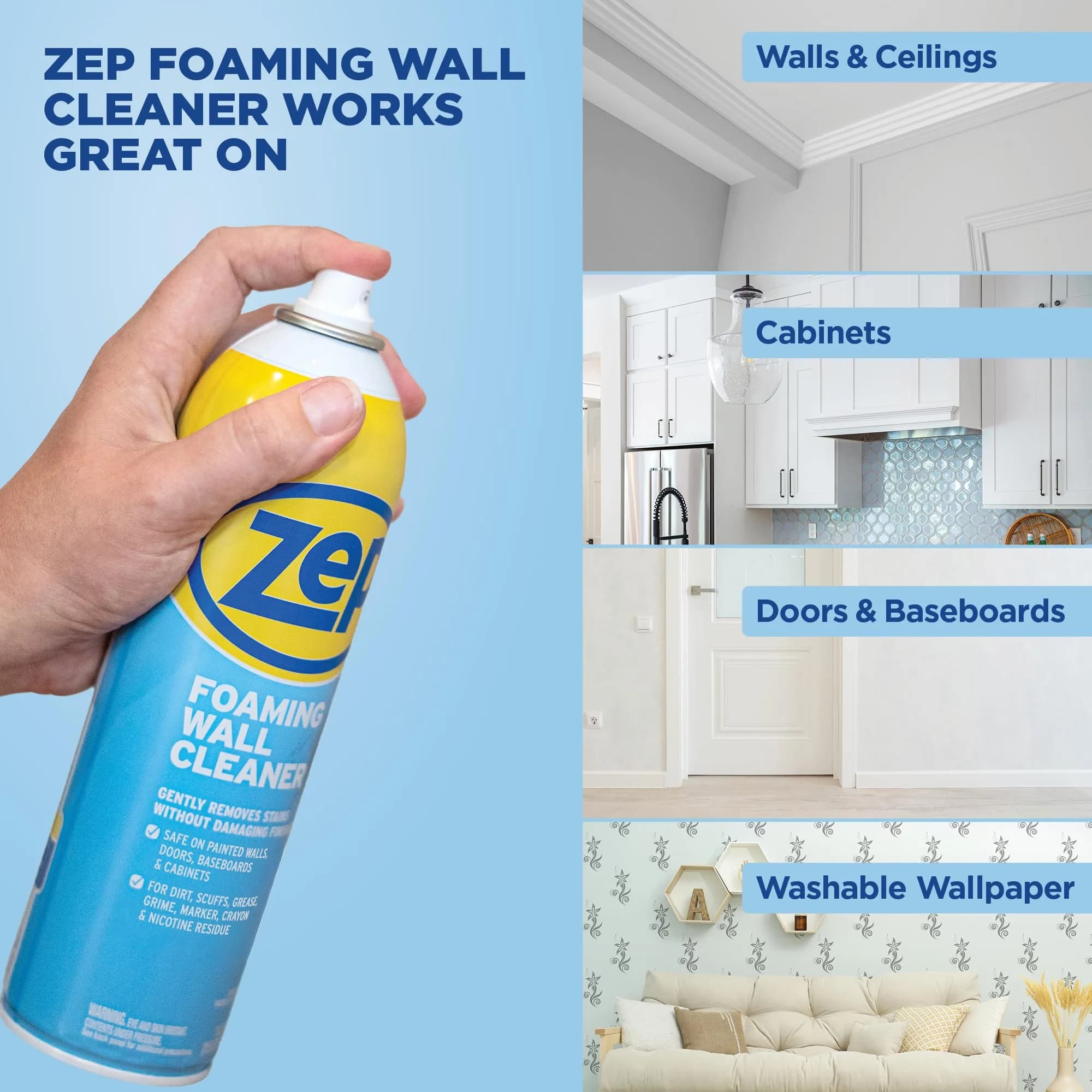 Zep Foaming Wall Cleaner, 18 oz (532 ml) | Scrub-Free Formula for Walls & Trim - view 3