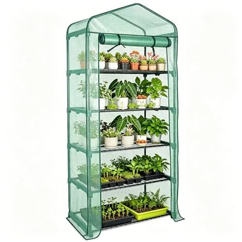 Worth Garden 4 Tier Mini Greenhouse 160cm (63") H x 68cm (27") L x 48cm (19") W | Sturdy Portable Gardening Shelves with PVC Cover thumbnail 1