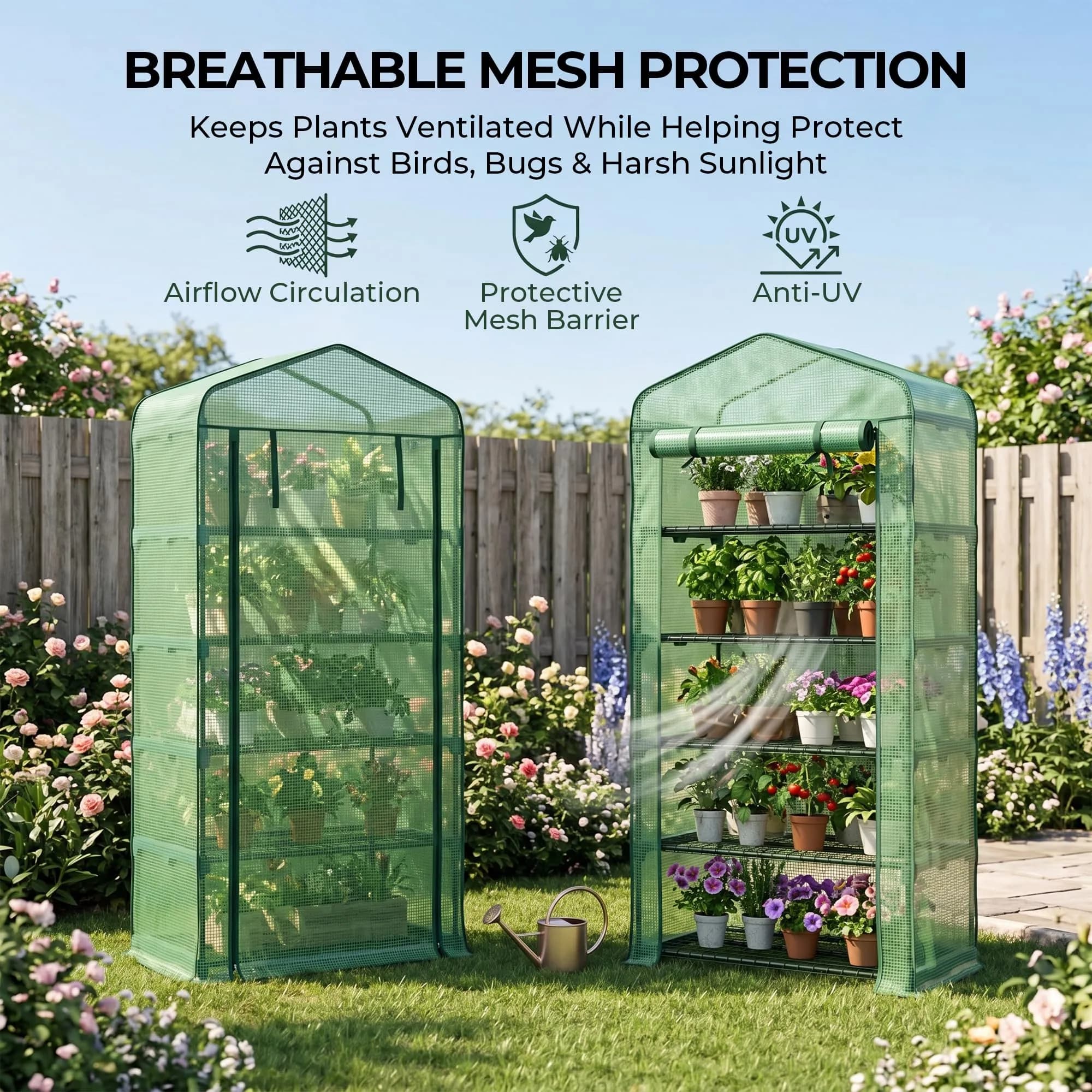 Worth Garden 4 Tier Mini Greenhouse 160cm (63") H x 68cm (27") L x 48cm (19") W | Sturdy Portable Gardening Shelves with PVC Cover - view 2