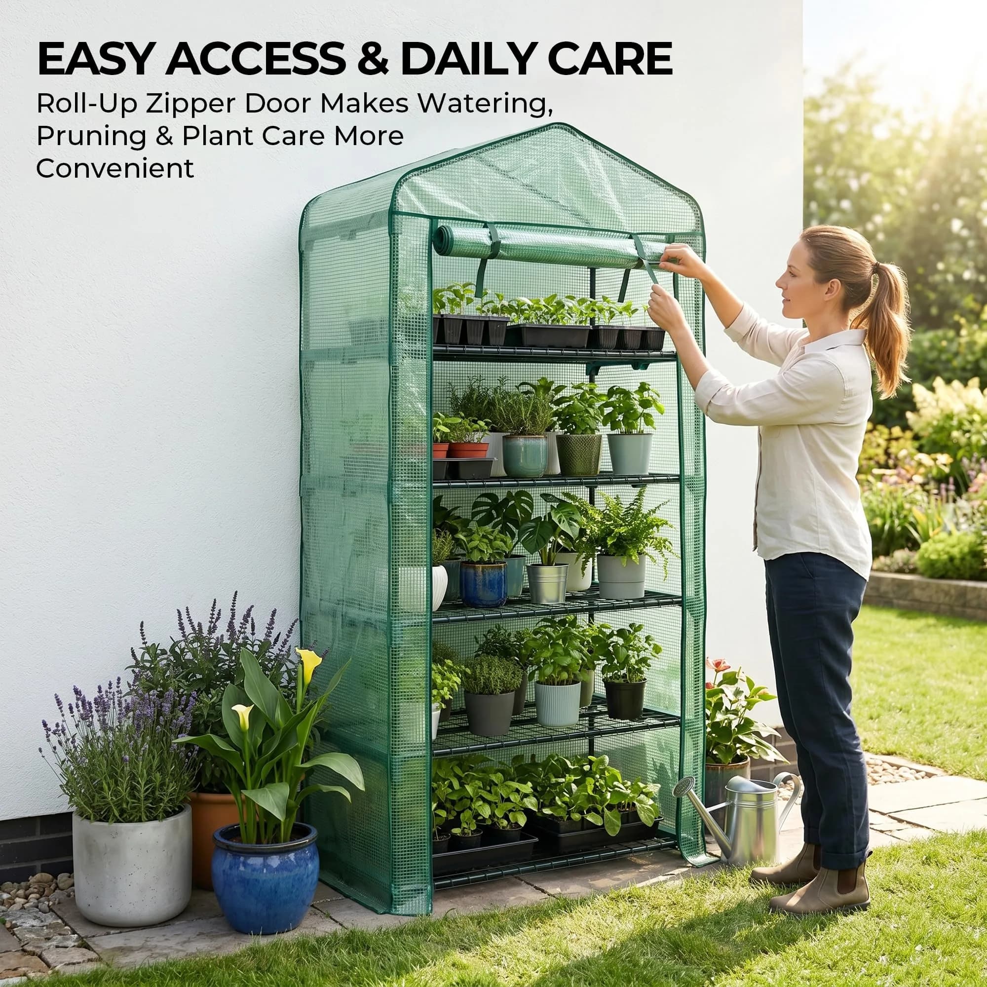 Worth Garden 4 Tier Mini Greenhouse 160cm (63") H x 68cm (27") L x 48cm (19") W | Sturdy Portable Gardening Shelves with PVC Cover - view 3