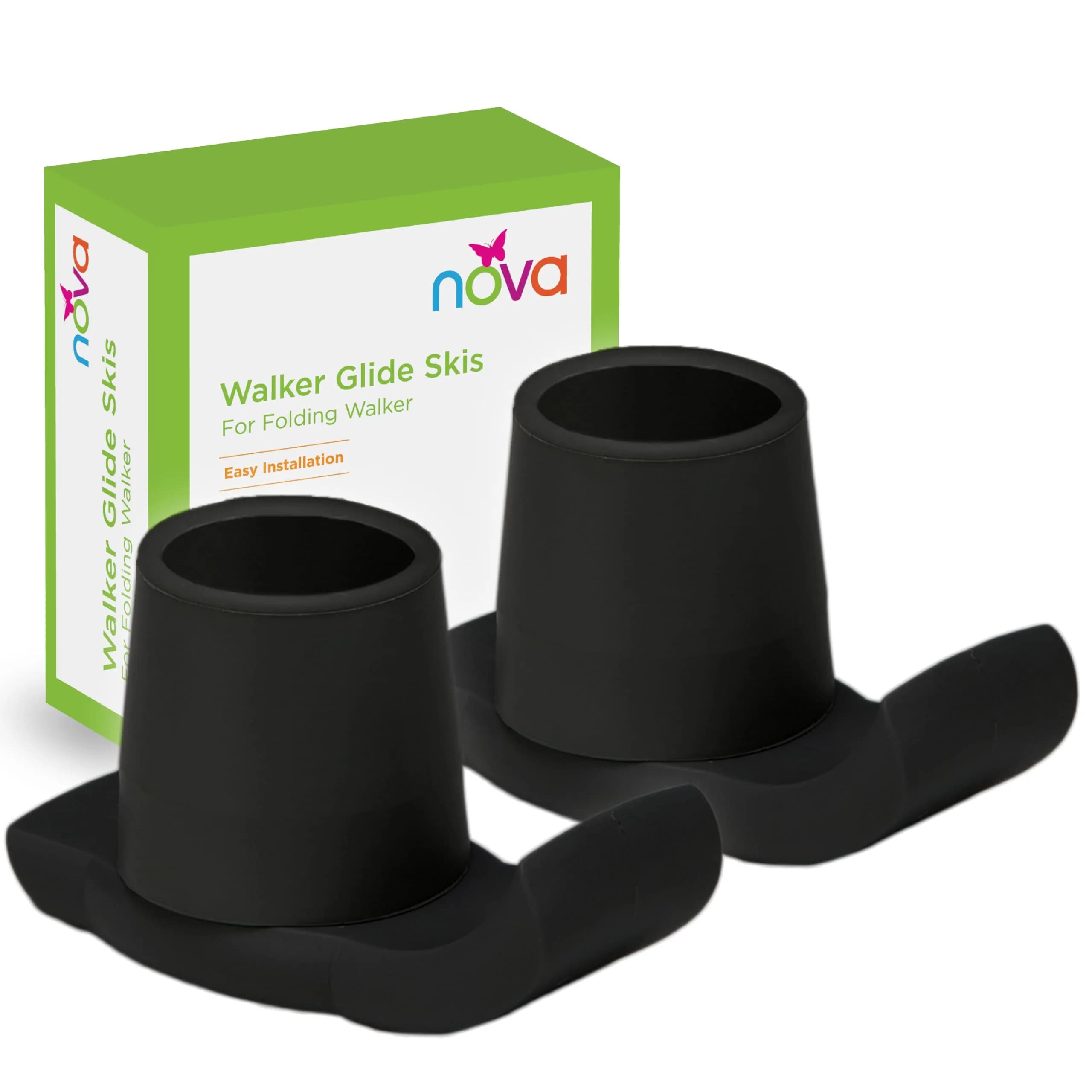 NOVA Walker Glide Skis Universal Fit Black | Smooth Gliding Mobility Aid for Indoor & Outdoor Use