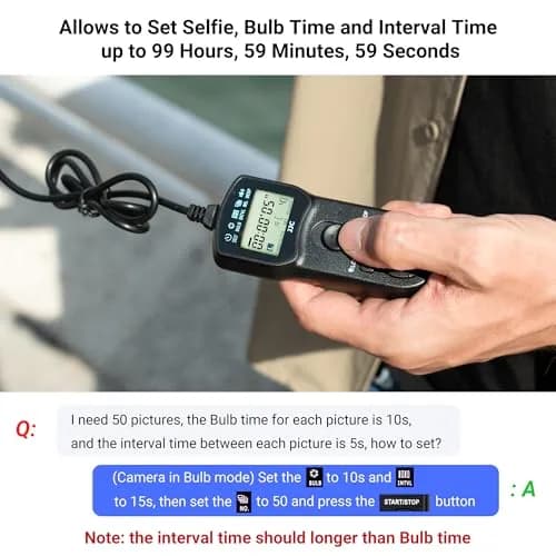 JJC TC-80N3 Intervalometer Timer Remote for Canon EOS R1 R5 Mark II R5 R3 6D II 7D | Exposure Control & Time-Lapse thumbnail 3