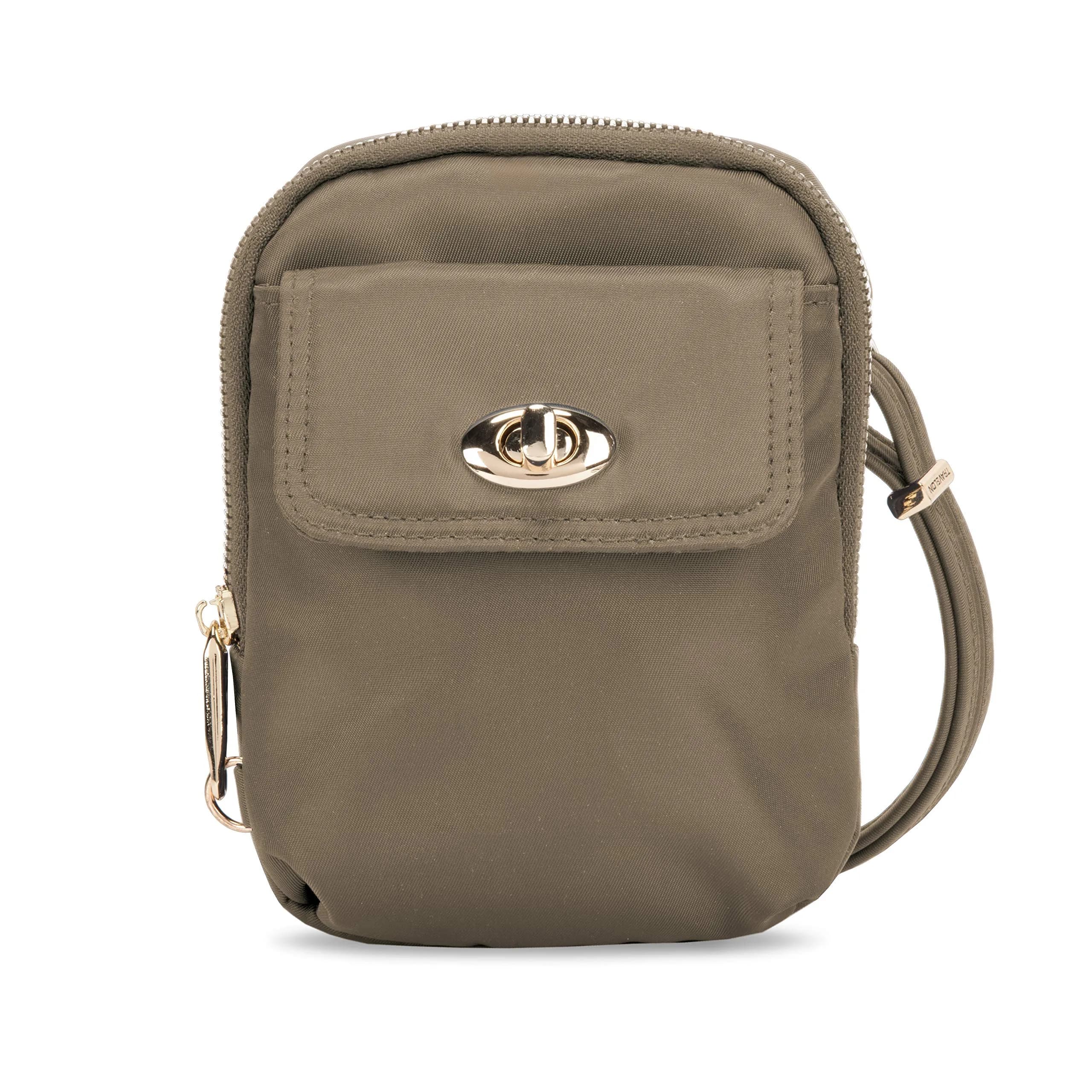 Travelon Anti-Theft Tailored Crossbody Phone Pouch Sable | Stadium Approved, RFID Blocking, Locking Zippers - main product image
