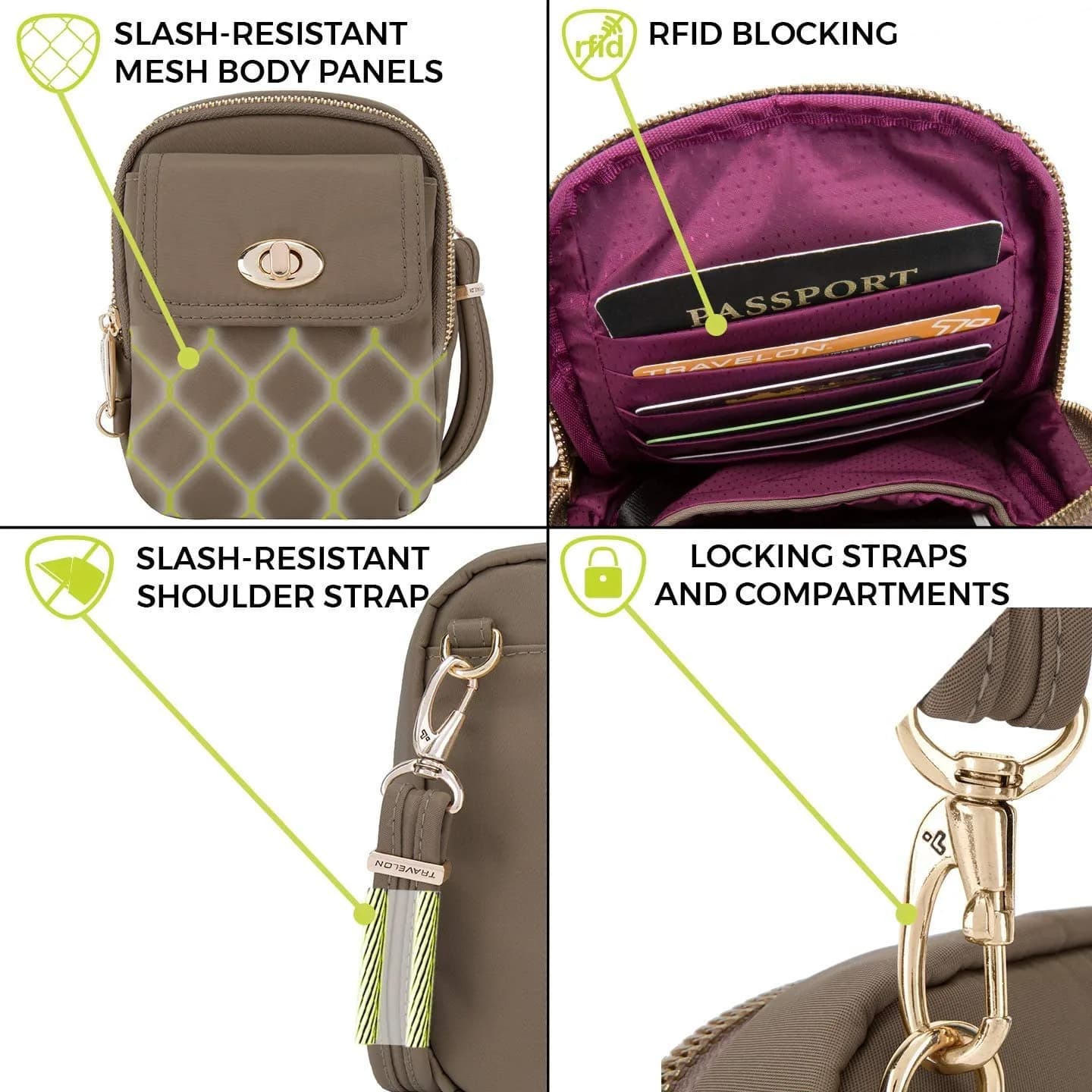 Travelon Anti-Theft Tailored Crossbody Phone Pouch Sapphire | 19.05cm (7.5") W x 16.51cm (6.5") H x 5.08cm (2") D - view 5