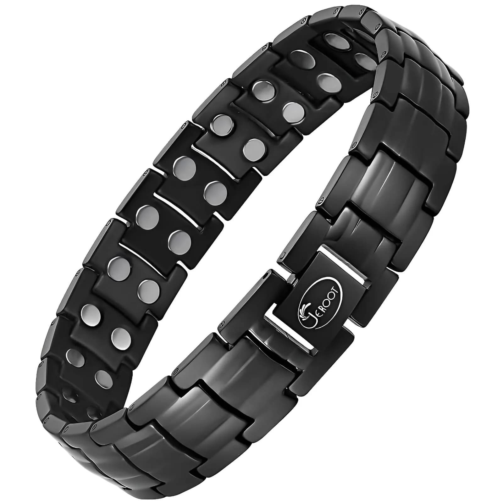 JEROOT Magnetic Bracelet for Men, Pure Titanium Double Row 3500 Gauss Magnets | 22cm (8.6 inches) Adjustable — black