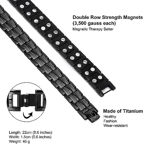 JEROOT Black Magnetic Bracelet for Men | Pure Titanium with 44 x 3500 Gauss Magnets thumbnail 4