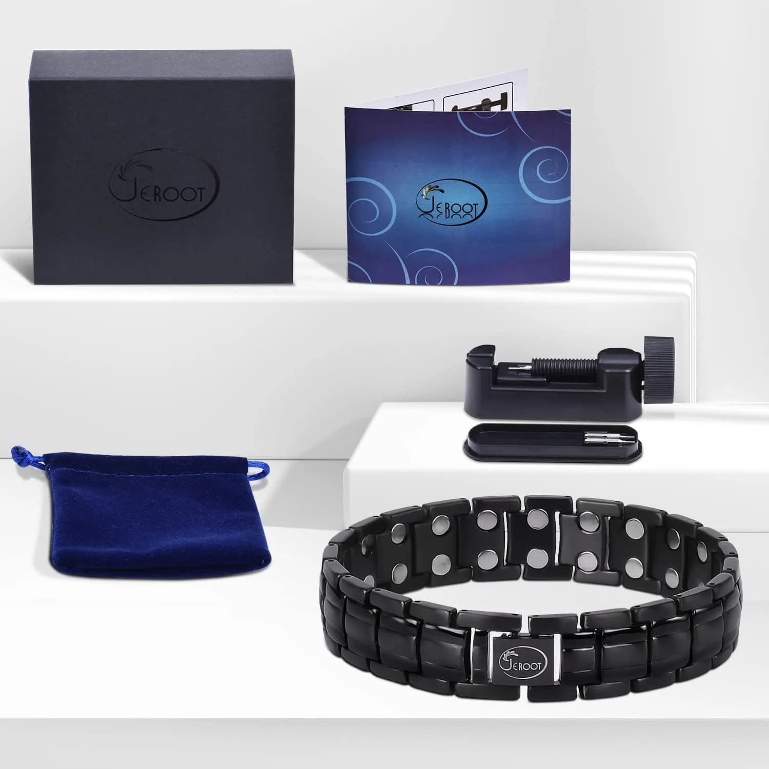 JEROOT Black Magnetic Bracelet for Men | Pure Titanium with 44 x 3500 Gauss Magnets - view 7