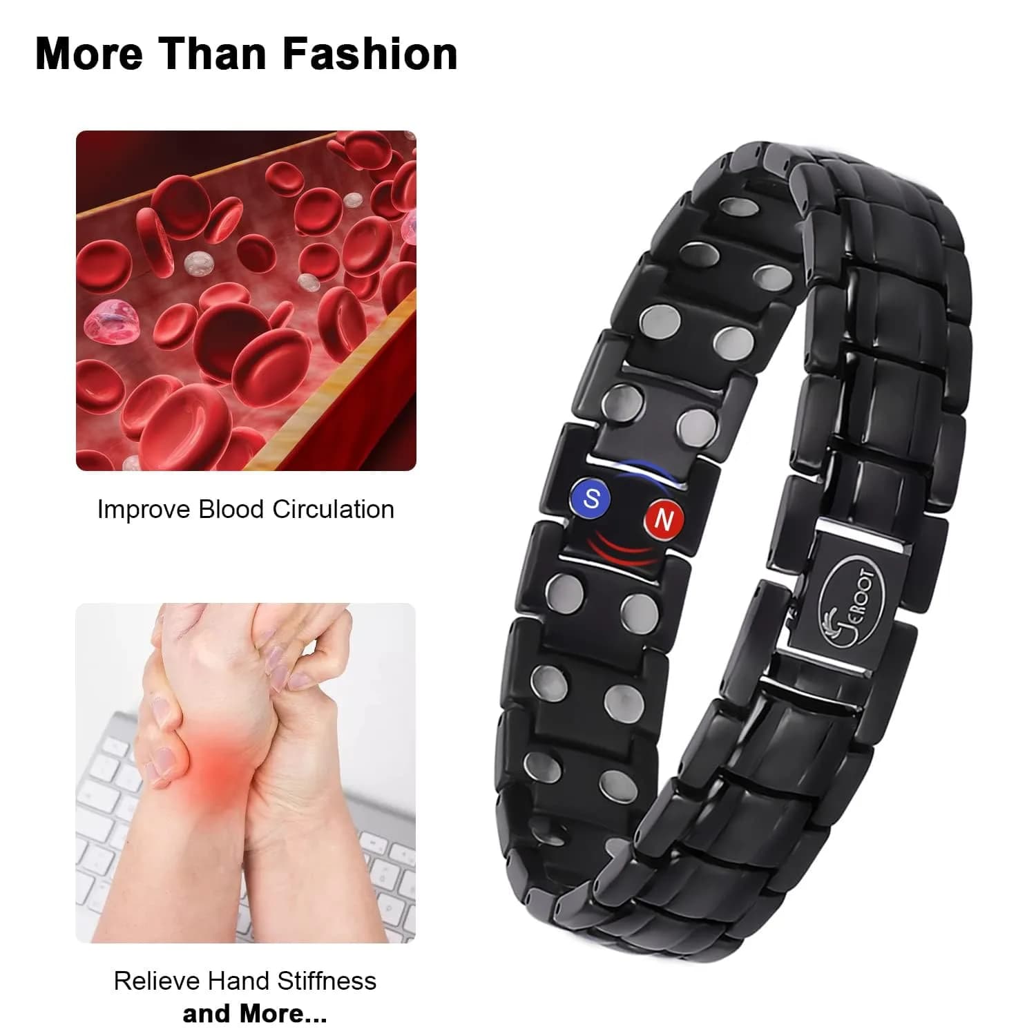 JEROOT Black Magnetic Bracelet for Men | Pure Titanium with 44 x 3500 Gauss Magnets - view 3