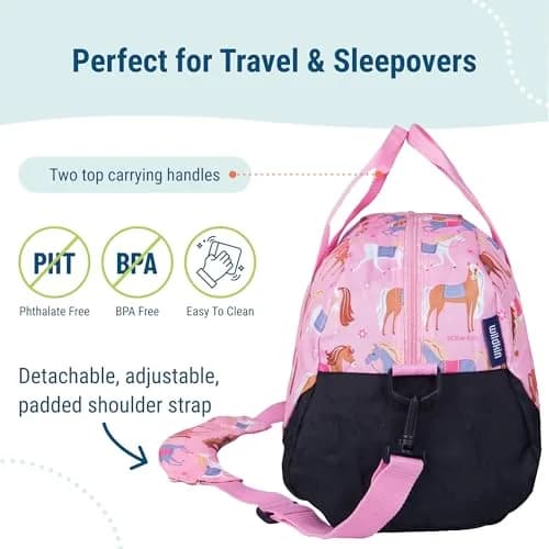 Wildkin Overnighter Duffel Bag for Kids, Horses | Roomy 18 x 9 x 9 in, Polyester, Fully Lined, Removable Shoulder Strap thumbnail 4