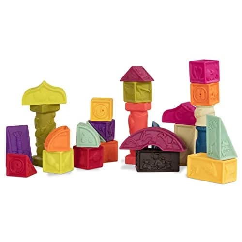 B. toys Elemenosqueeze Baby Blocks, 26 Soft Alphabet Building Blocks | Educational & Sensory Play for Ages 6 Months+ thumbnail 1
