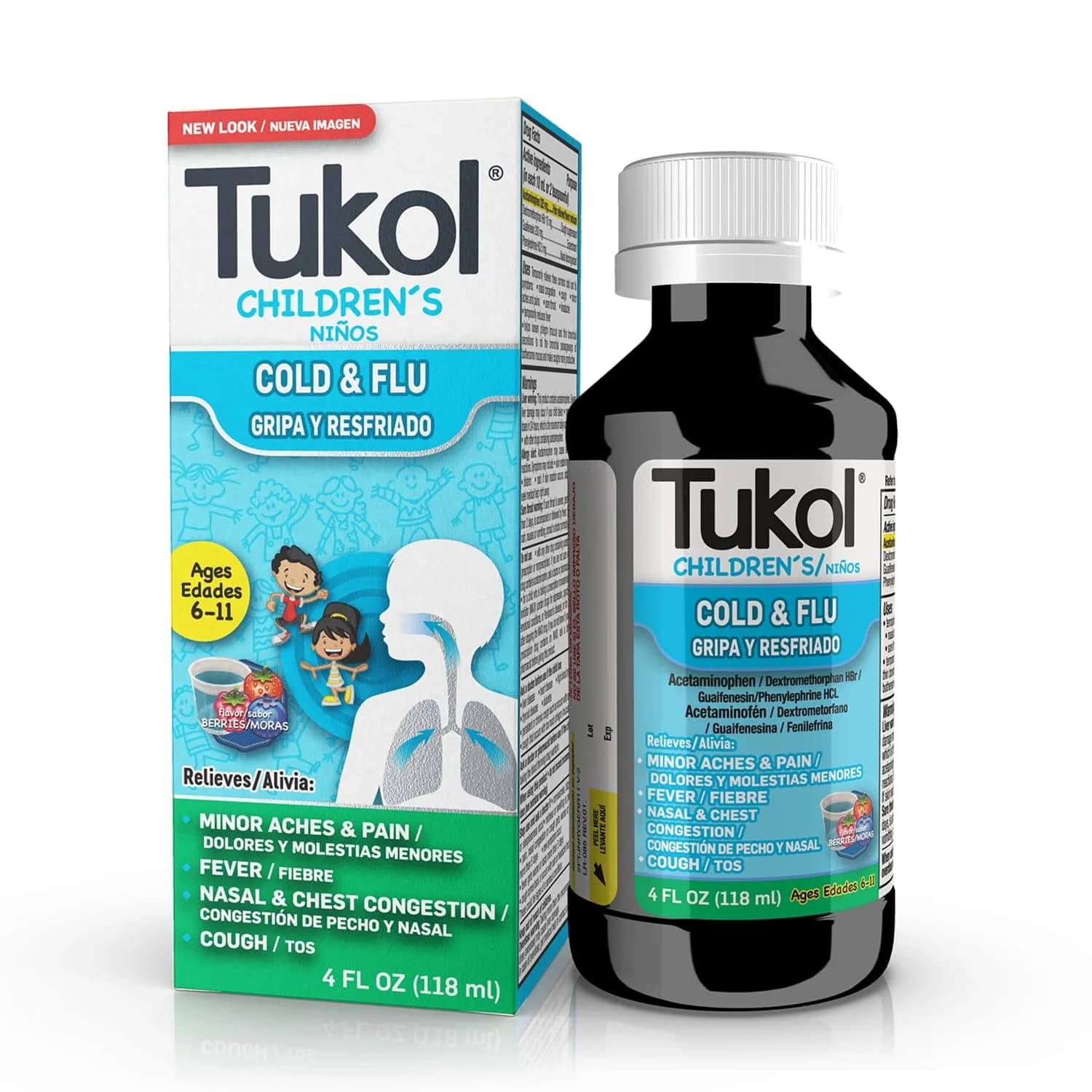 TUKOL Children's Cold & Flu Medicine Berry 4 Fl Oz | Fast Relief for Kids 6-11