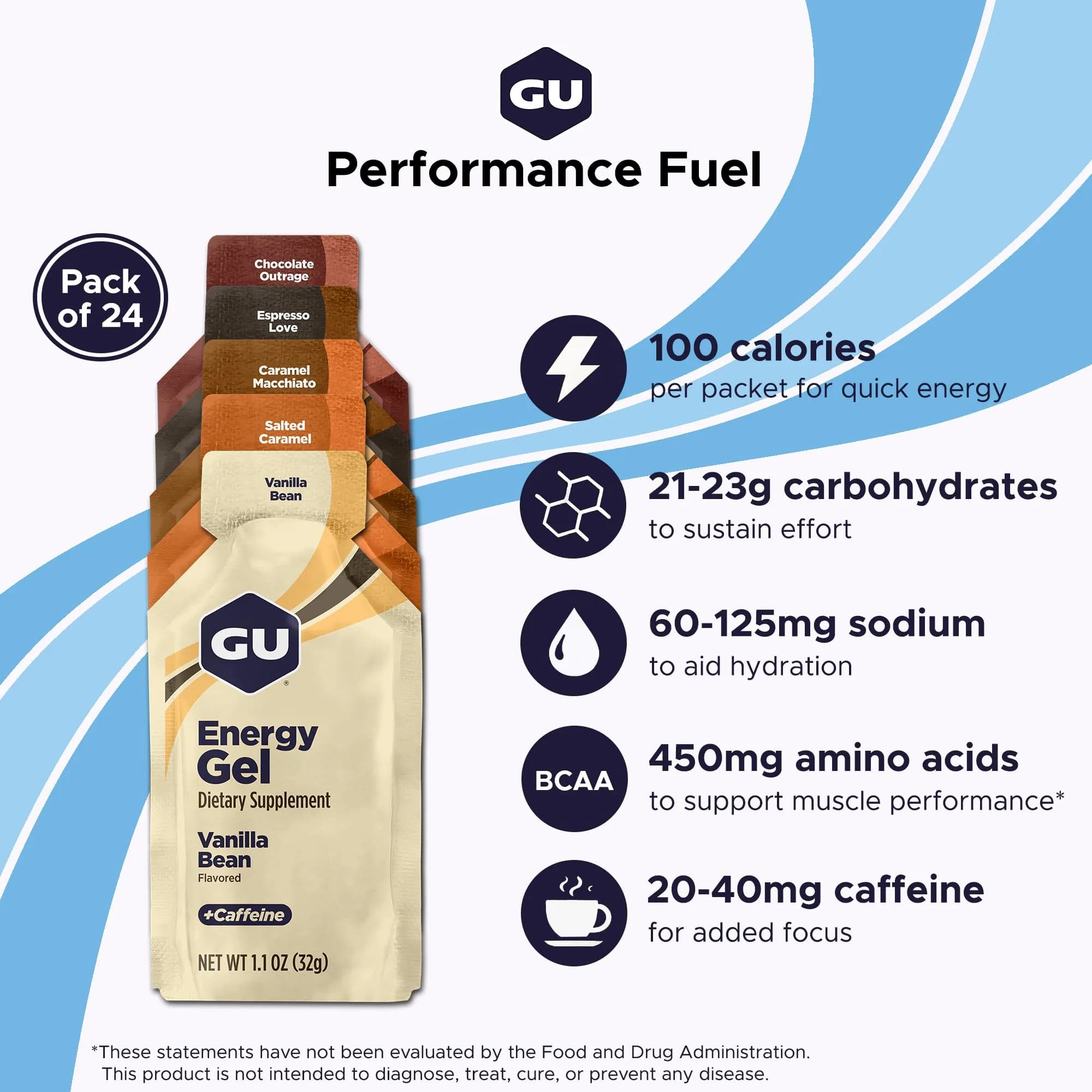 GU Energy Original Sports Nutrition Energy Gel, Vegan, Gluten-Free, Kosher, Dairy-Free, 24-Count Assorted Flavors | Dual-Source Energy for Any Workout - view 2