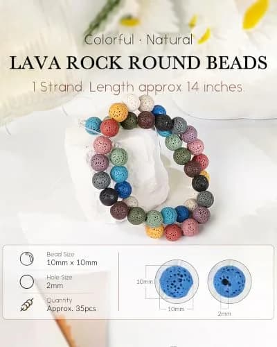 SUNYIK 10mm Colorful Lava Rock Beads 14" Strand | Essential Oil Diffuser & Jewelry Crafting thumbnail 2