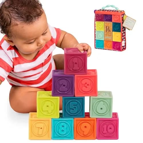 B. toys One Two Squeeze Soft Stacking Blocks 10-Piece Set | Educational Toy for Babies 6+ Months thumbnail 1