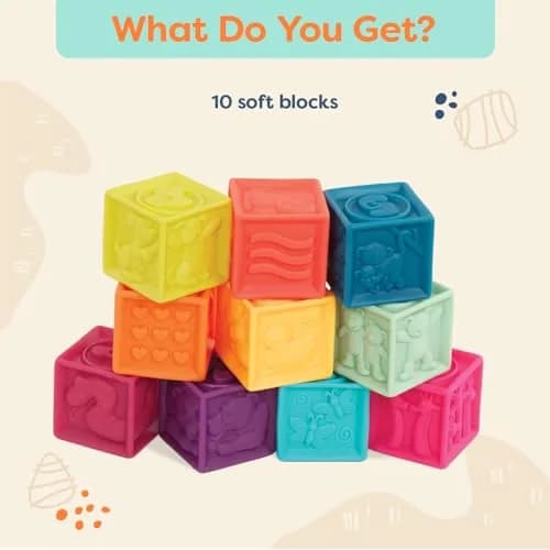 B. toys One Two Squeeze Soft Stacking Blocks 10-Piece Set | Educational Toy for Babies 6+ Months thumbnail 3