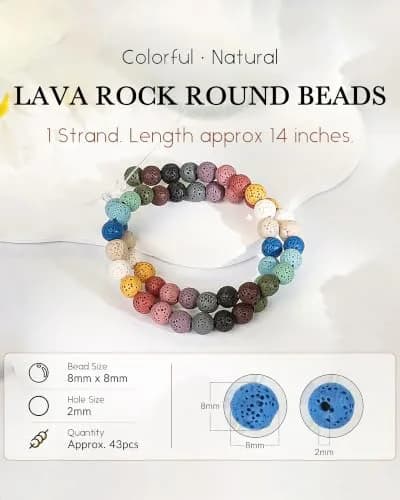 SUNYIK 8mm Colorful Lava Rock Essential Oil Diffuser Beads 14" Strand | Grounding & Aromatherapy thumbnail 2