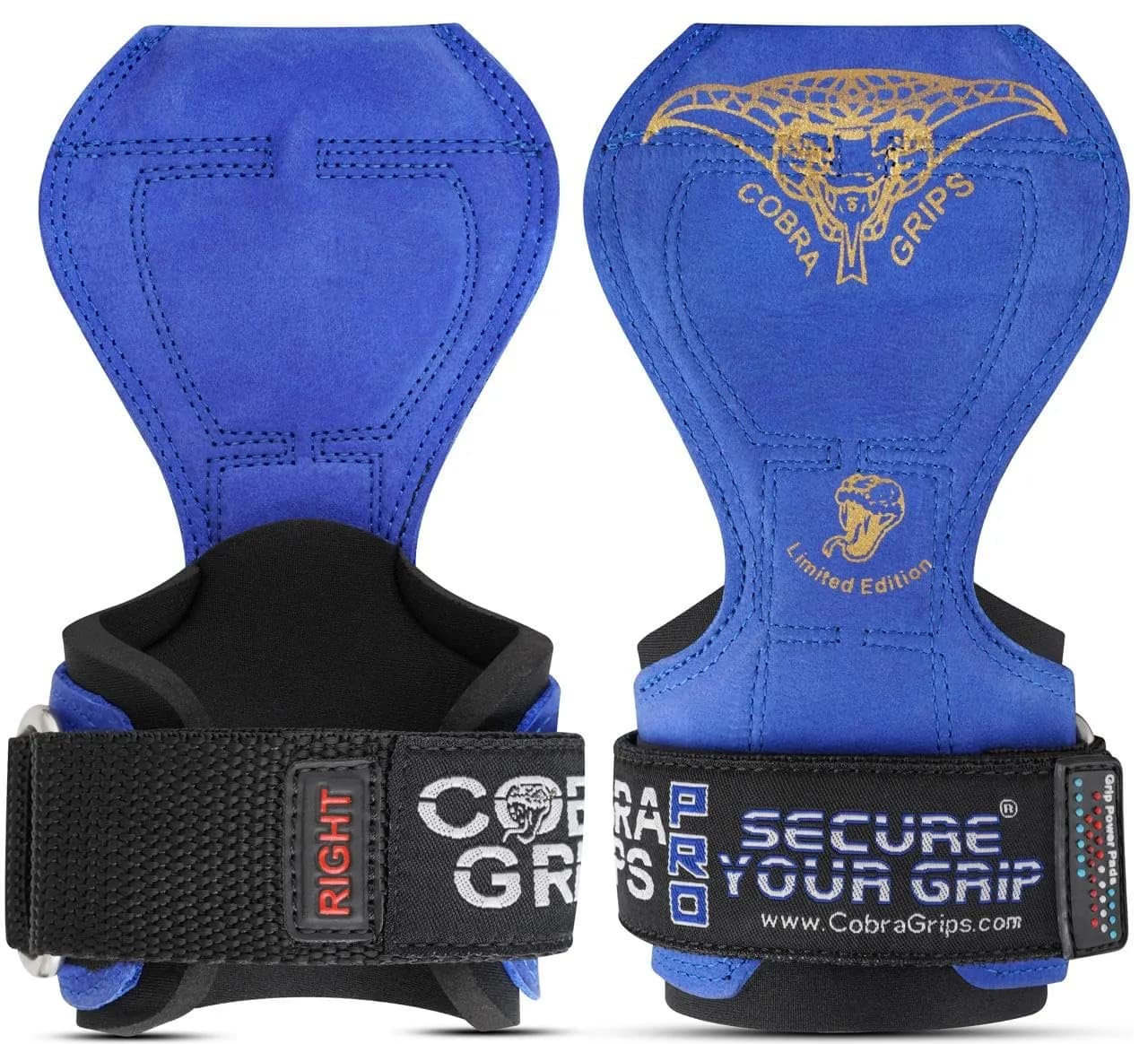 Cobra Grips PRO Blue Leather Weight Lifting Gloves with Wrist Wraps, Size 5.5 - 8.75" - main product image