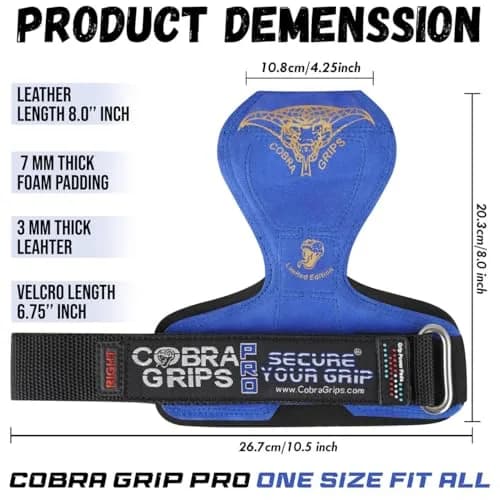 Cobra Grips PRO Weight Lifting Gloves with Wrist Wraps - 6mm Neoprene, Blue Leather | Patented Ergonomic Design for Deadlifts & Pull-ups thumbnail 6