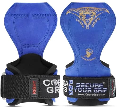 Cobra Grips PRO Weight Lifting Gloves with Wrist Wraps - 6mm Neoprene, Blue Leather | Patented Ergonomic Design for Deadlifts & Pull-ups thumbnail 1