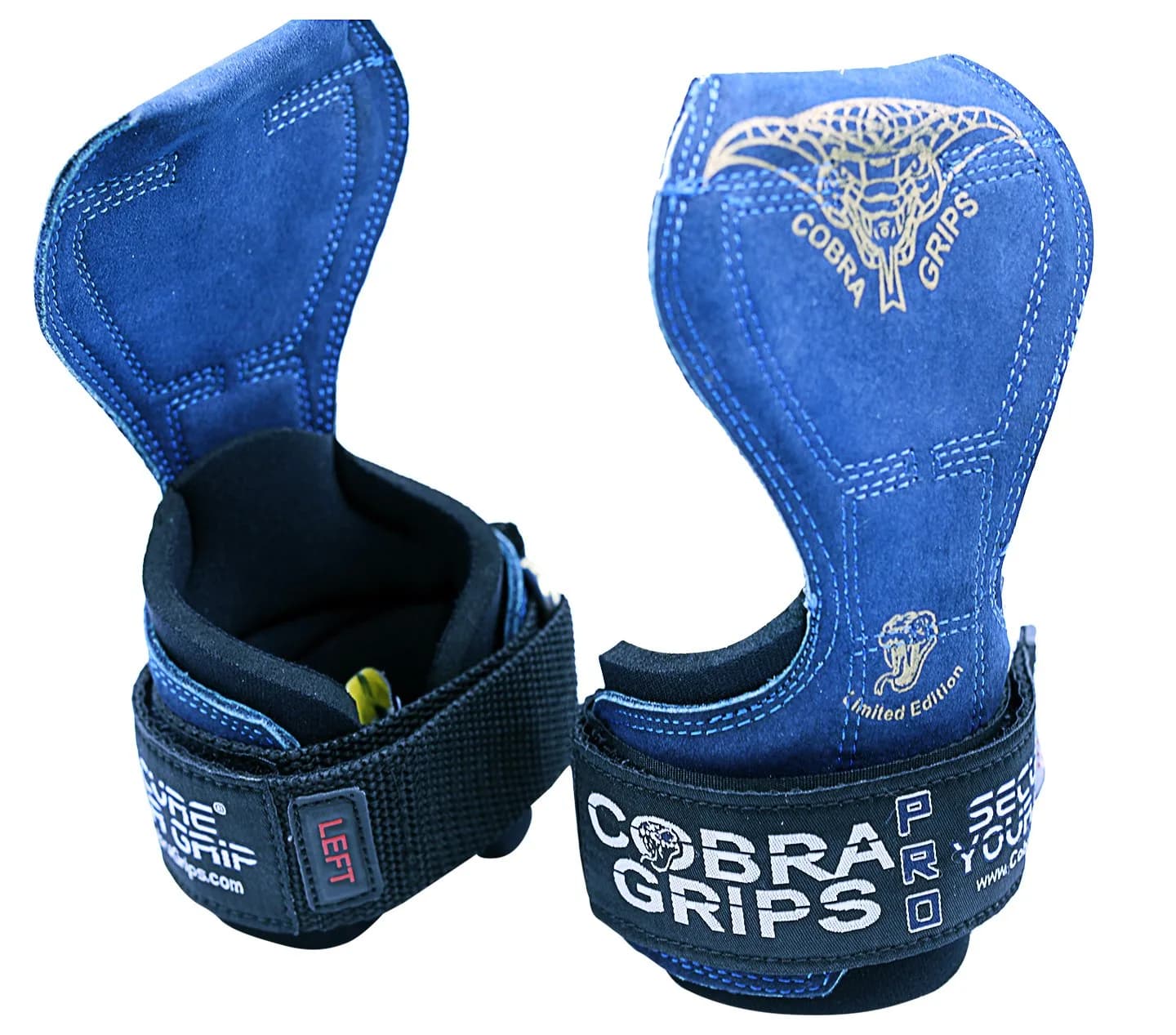 Cobra Grips PRO Blue Leather Weight Lifting Gloves with Wrist Wraps, Size 5.5 - 8.75" - view 2