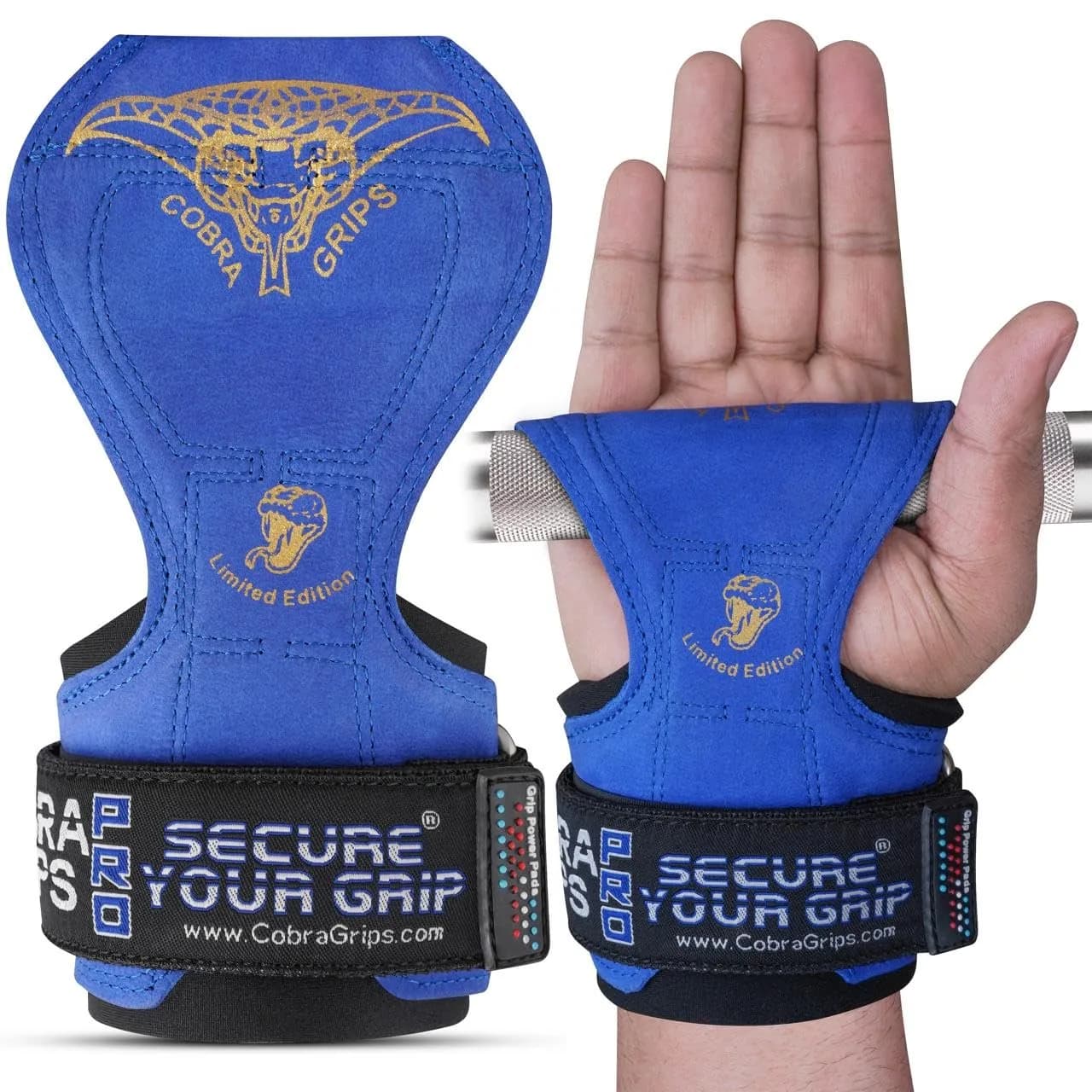 Cobra Grips PRO Blue Leather Weight Lifting Gloves with Wrist Wraps, Size 5.5 - 8.75" - view 4