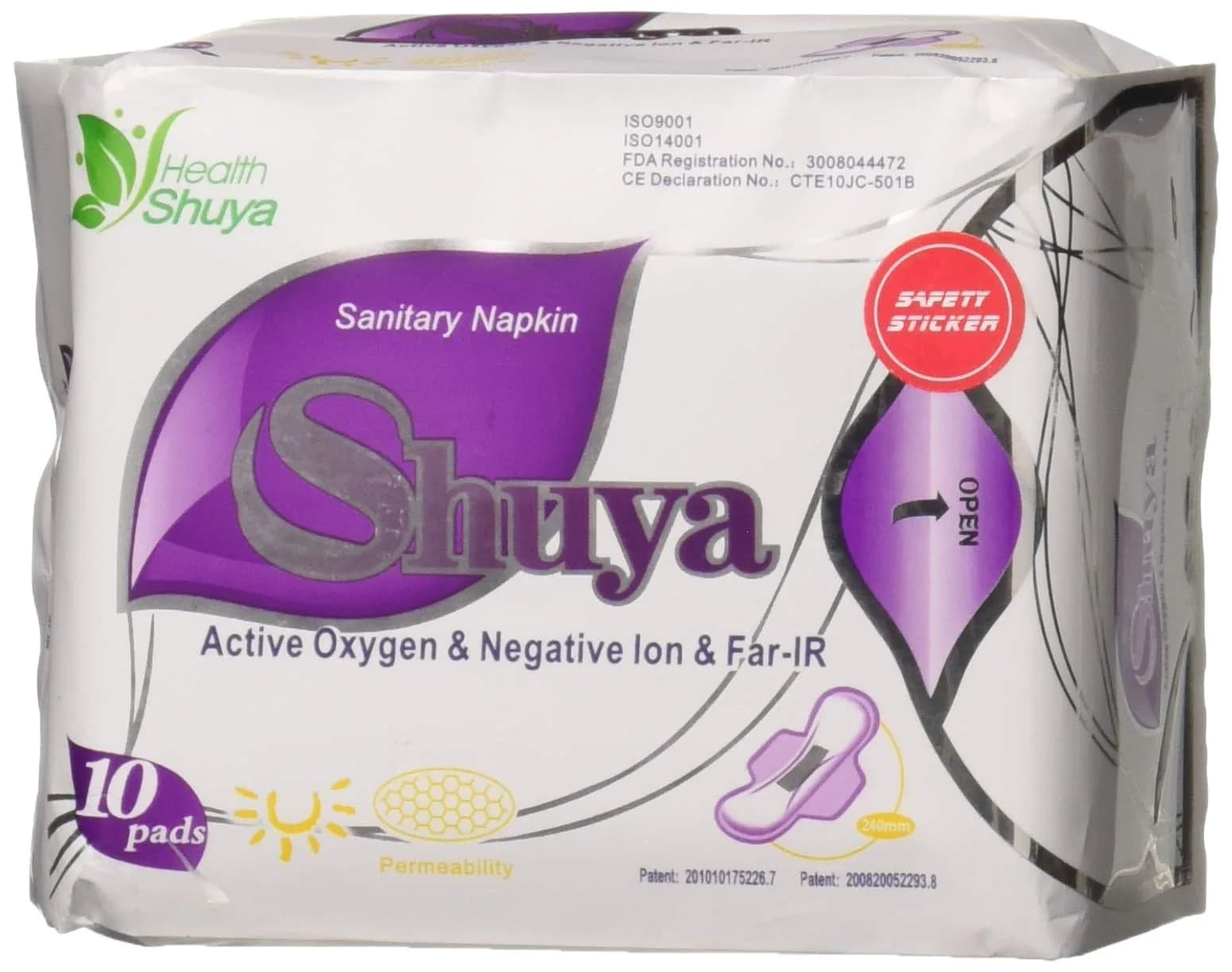 SHUYA Ultral Thin Sanitary Pads with Wings, 245mm, 30 Count | Super Absorbent, Mint Herbal Scented, Aluminum Foil Pack — Pad