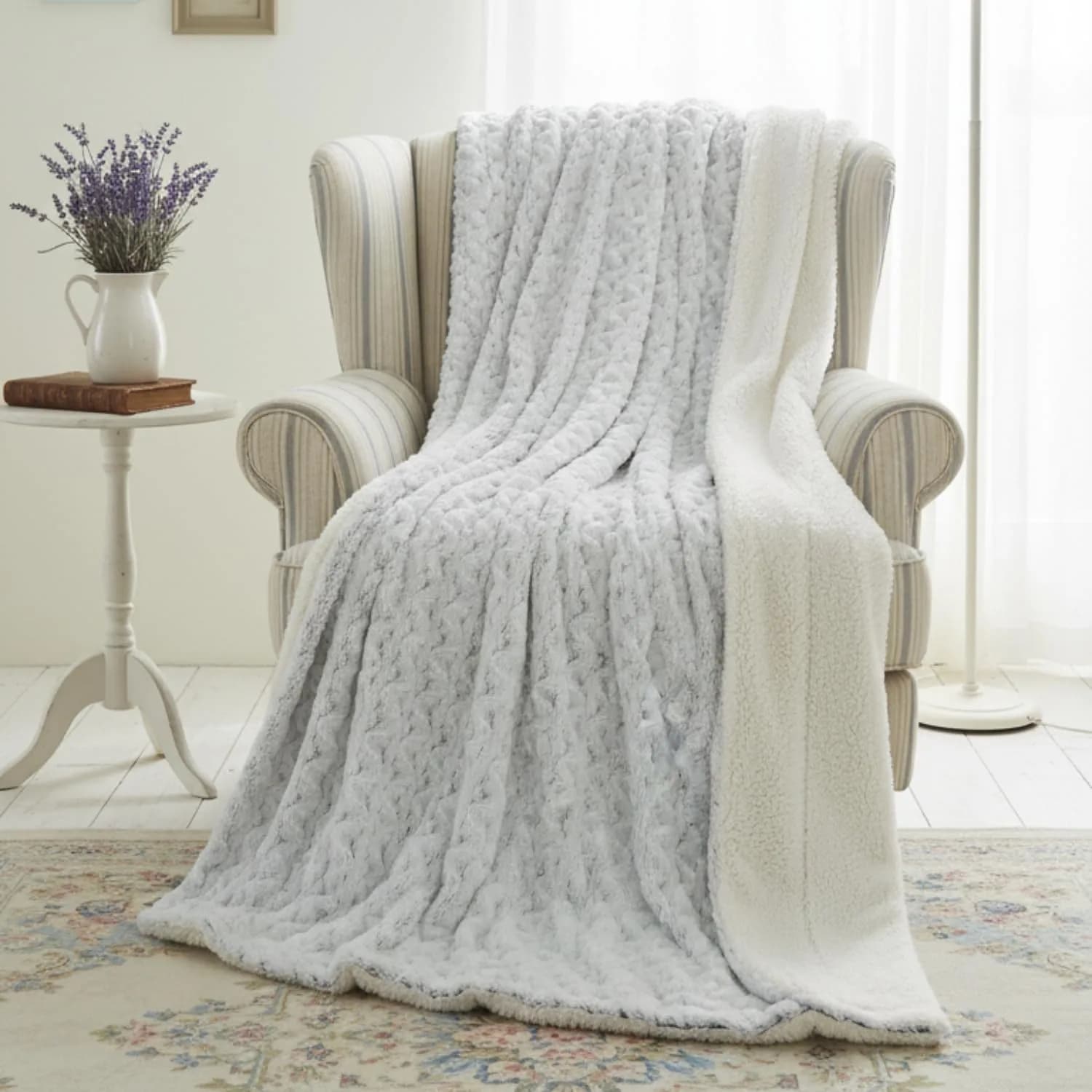 Tache Snowy Owl Chevron Faux Fur Sherpa Bed Blanket 90x90 | Ultra Soft & Warm — Snowy Owl