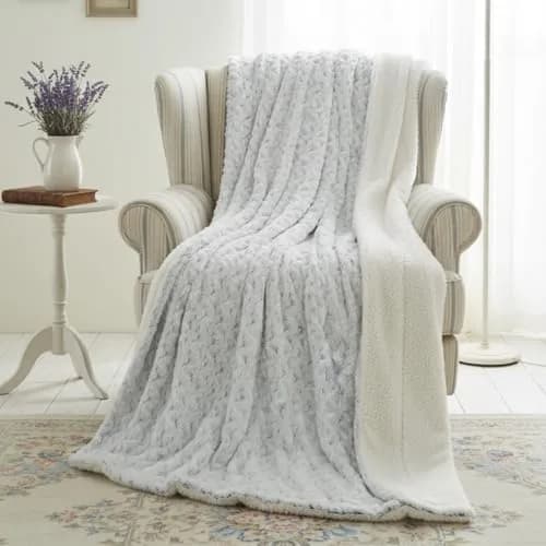 Tache Snowy Owl Chevron Faux Fur Sherpa Bed Blanket 90x90 | Ultra Soft & Warm thumbnail 1