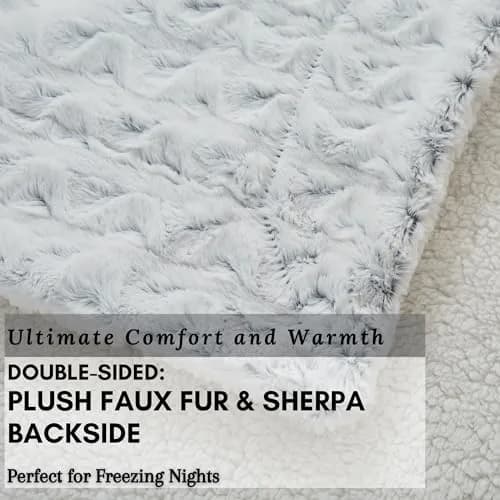 Tache Snowy Owl Chevron Faux Fur Sherpa Bed Blanket 90x90 | Ultra Soft & Warm thumbnail 4