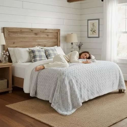 Tache Snowy Owl Chevron Faux Fur Sherpa Bed Blanket 90x90 | Ultra Soft & Warm thumbnail 2