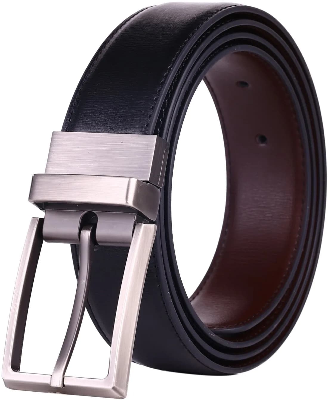 beltox fine Men's Reversible Leather Dress Belt 1.25" Wide (Black/Brown, 34-39 Inches) | Cuttable to Size — Black/Brown