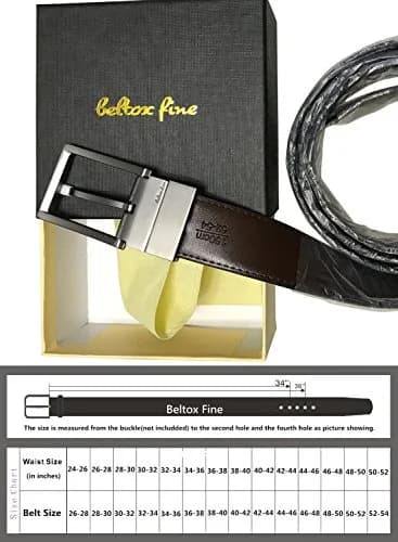 beltox fine Men's Reversible Leather Dress Belt 1.25" Wide (Black/Brown, 34-39 Inches) | Cuttable to Size thumbnail 2