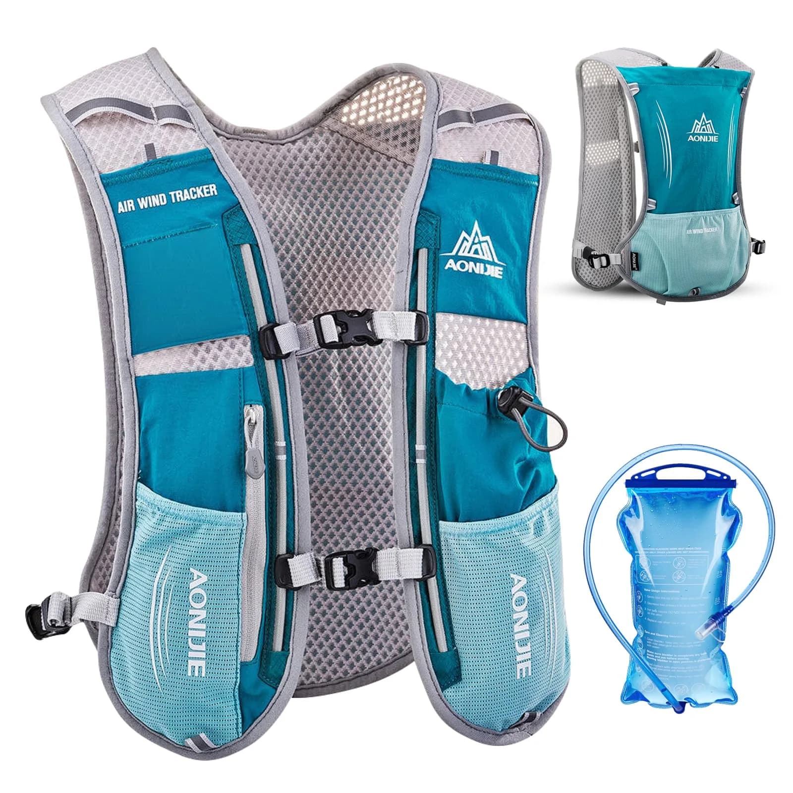 TRIWONDER Hydration Pack Water Vest 5L | Lightweight, Breathable & Adjustable for Running & Hiking — 01 Light Blue - with 1.5L Water Bladder