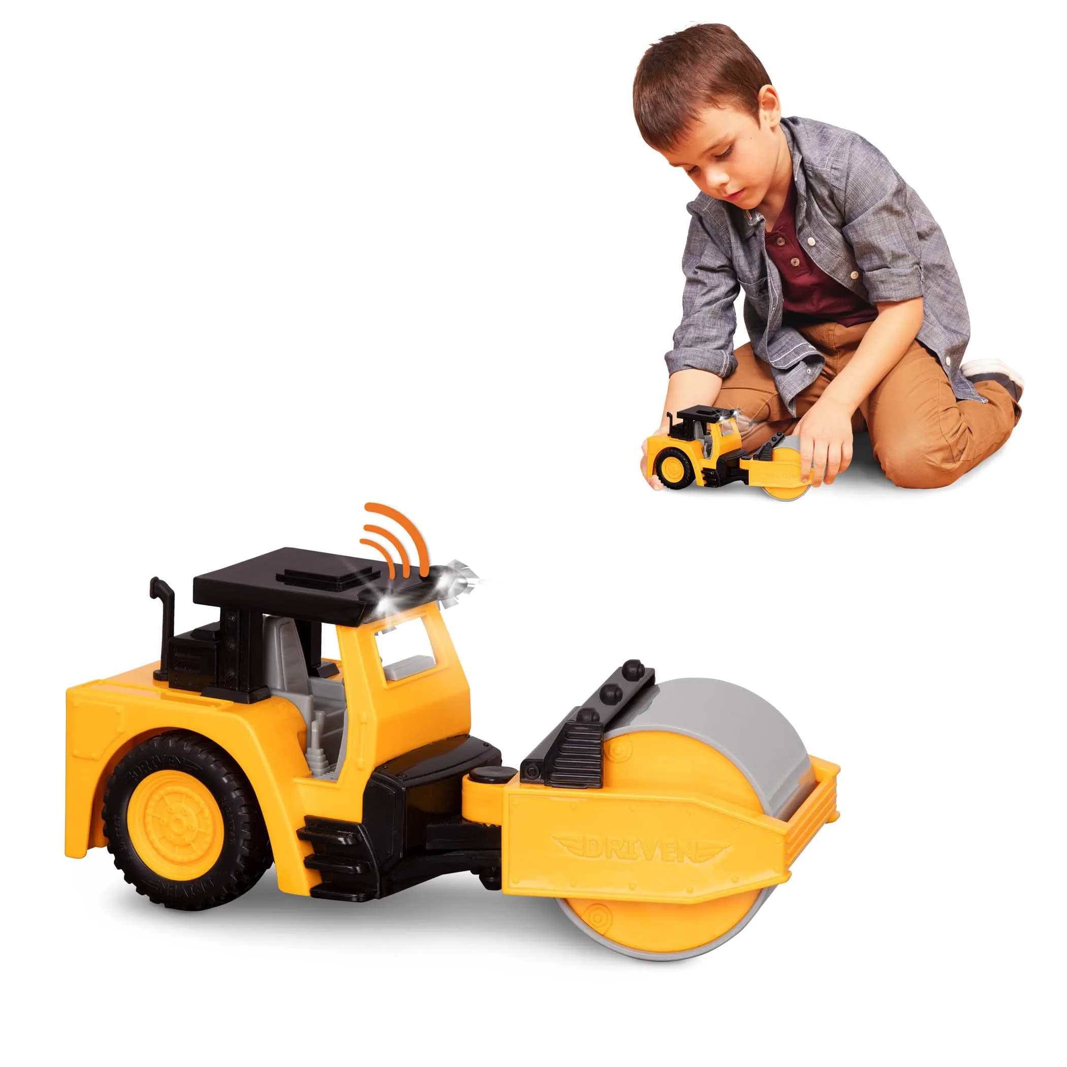 Driven by Battat Steam Roller Toy with Lights & Sounds | 19cm (7.5in) Construction Vehicle for Kids 3+ — Steam Roller