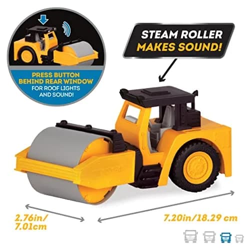 Driven by Battat Steam Roller Toy with Lights & Sounds | 19cm (7.5in) Construction Vehicle for Kids 3+ thumbnail 2