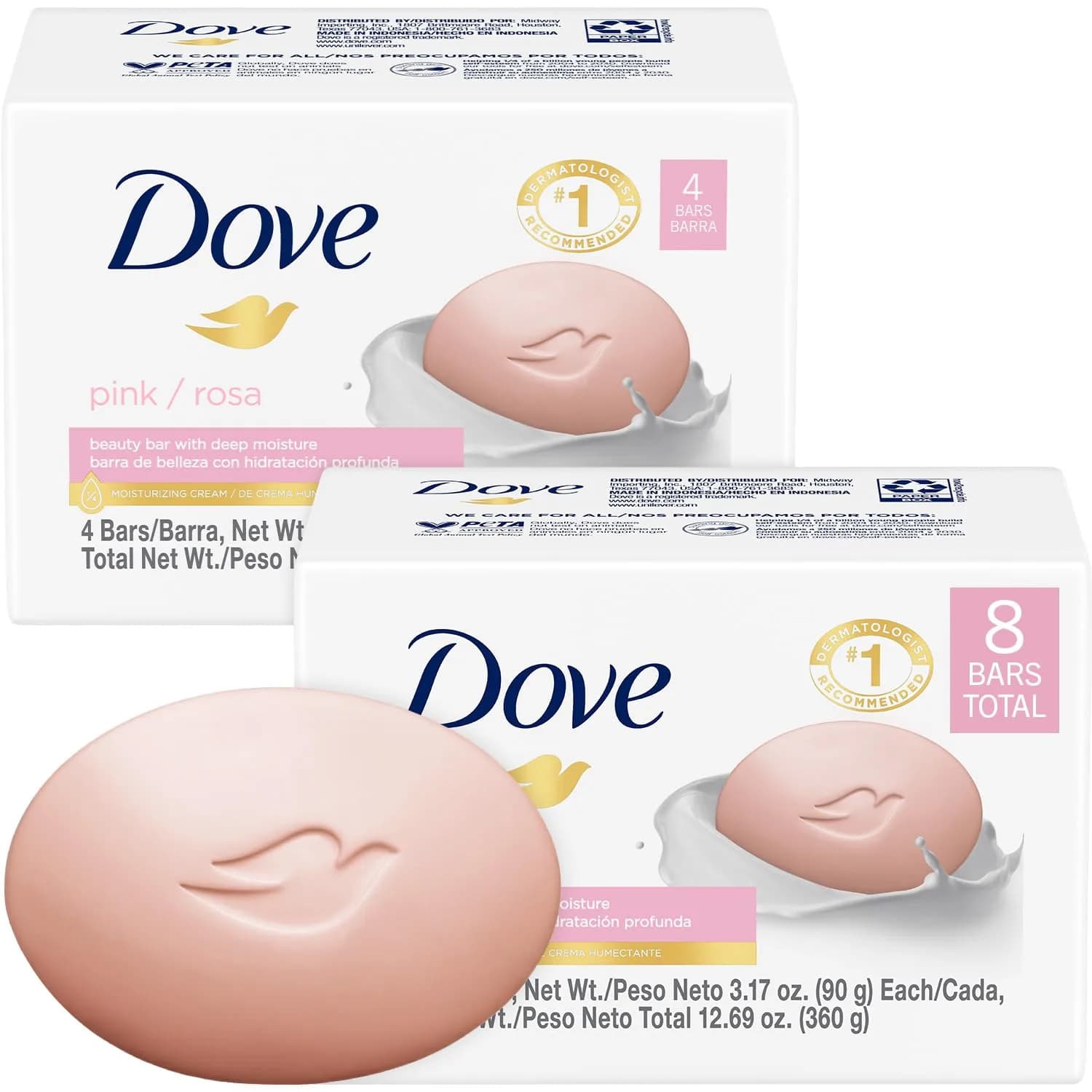 Dove Pink Beauty Bar Moisturizing Face, Body & Hand Soap 100g (3.5oz) | Gentle Cleanser for Dry Skin