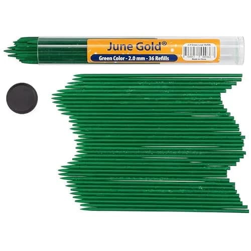 June Gold 36 Green (Emerald #104) Colored 2.0 mm Lead Refills | Break-Resistant, 90 mm Length thumbnail 1