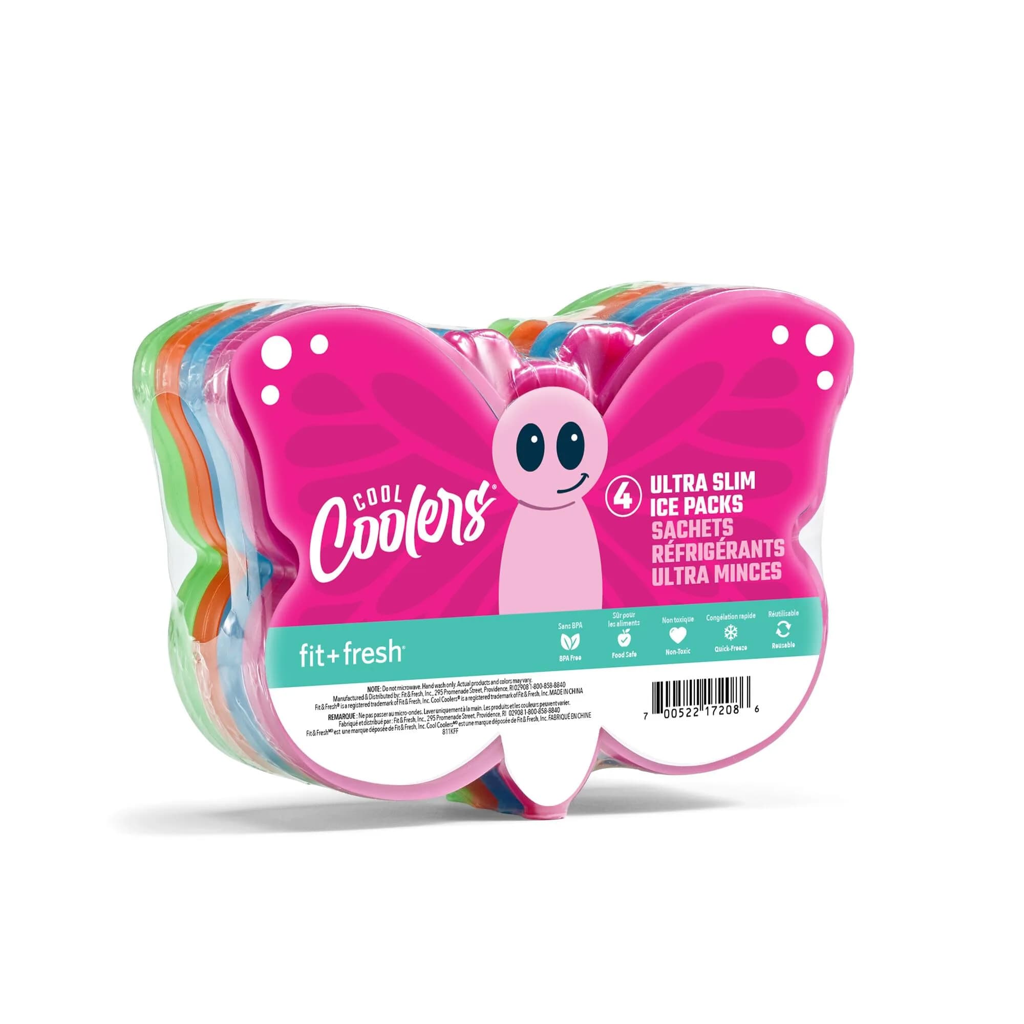 Fit & Fresh Reusable Kids Lunch Box Ice Packs 4pk | Slim Butterfly-Shaped, BPA-Free, Compact & Powerful Cooling (70-120 chars) — Butterfly