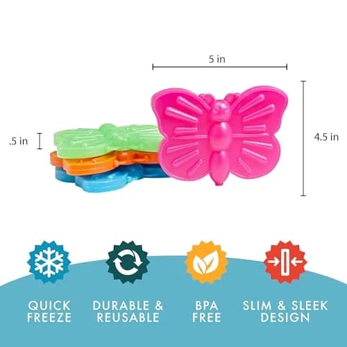 Fit & Fresh Reusable Kids Lunch Box Ice Packs 4pk | Slim Butterfly-Shaped, BPA-Free, Compact & Powerful Cooling (70-120 chars) thumbnail 3