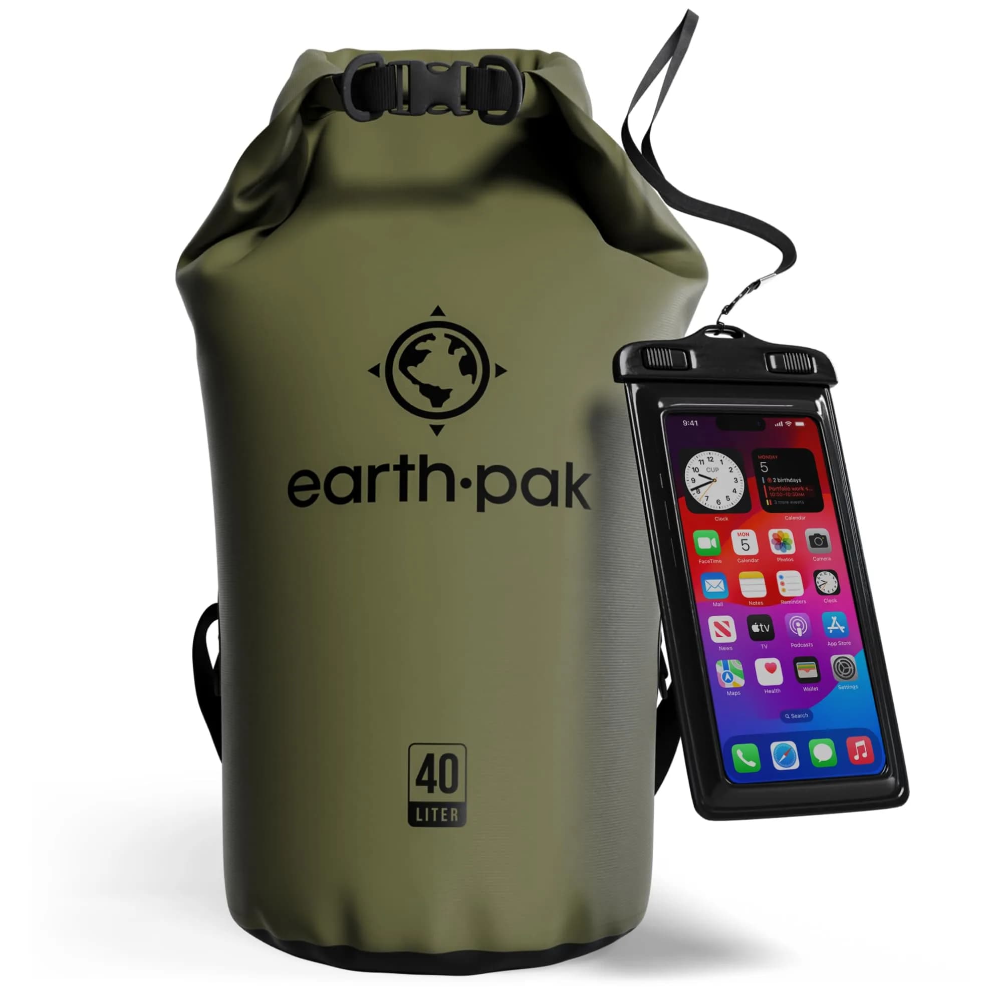 Earth Pak 40L Waterproof Dry Bag Backpack | Marine Roll Top Dry Sack for Kayaking — Forest Green
