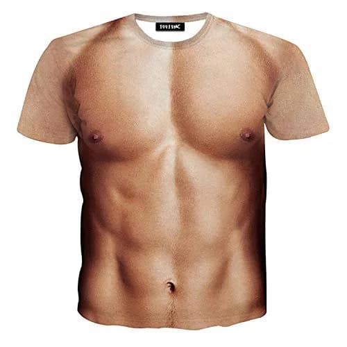 JIAYIQI Fake Muscle Graphic T-Shirt for Men, Scoop Neck Short Sleeve, L (Asian Size) thumbnail 1