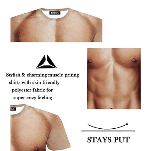 JIAYIQI Fake Muscle Graphic T-Shirt for Men, Scoop Neck Short Sleeve, L (Asian Size) thumbnail 5