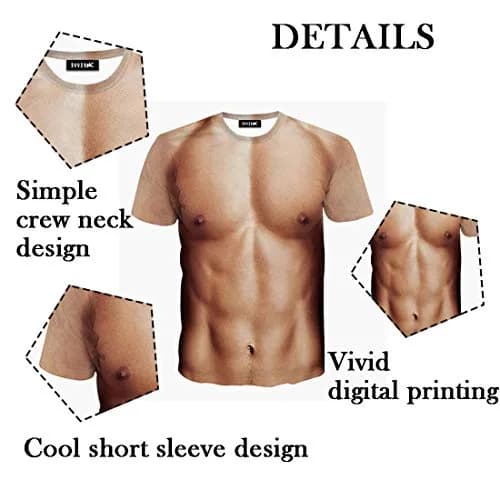JIAYIQI Fake Muscle Graphic T-Shirt for Men, Scoop Neck Short Sleeve, L (Asian Size) thumbnail 6
