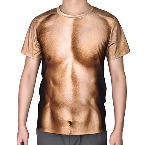 JIAYIQI Fake Muscle Graphic T-Shirt for Men, Scoop Neck Short Sleeve, L (Asian Size) thumbnail 3