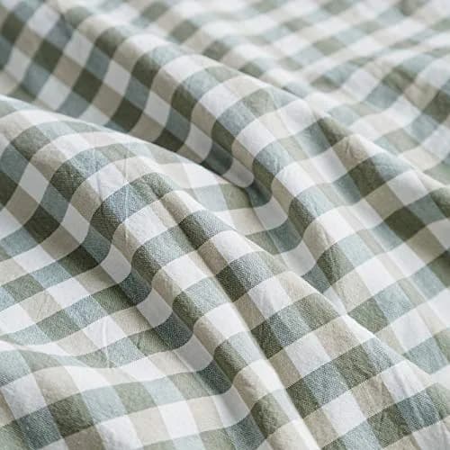 SUSYBAO Green Gingham Duvet Cover King Size | Breathable 100% Washed Cotton for All Seasons thumbnail 7